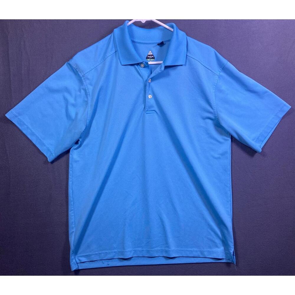 Bolle Polo Golf Shirt Men's Size Medium blue checks collar polyester performance